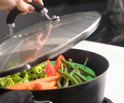 100% Food Grade  Silicone Vegetable Steamer Cooking Steamer With Locking Handles Cooking Tool
