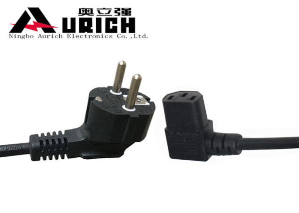 Electrical 3 Pin European Extension Cord 90 Degree White Black Color