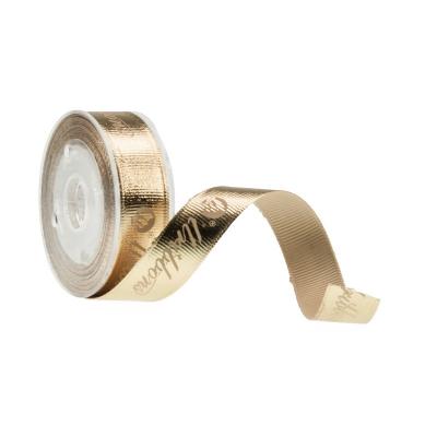 Colored Christmas Grosgrain Ribbon , Cake Packaging 16mm Gold Grosgrain Ribbon