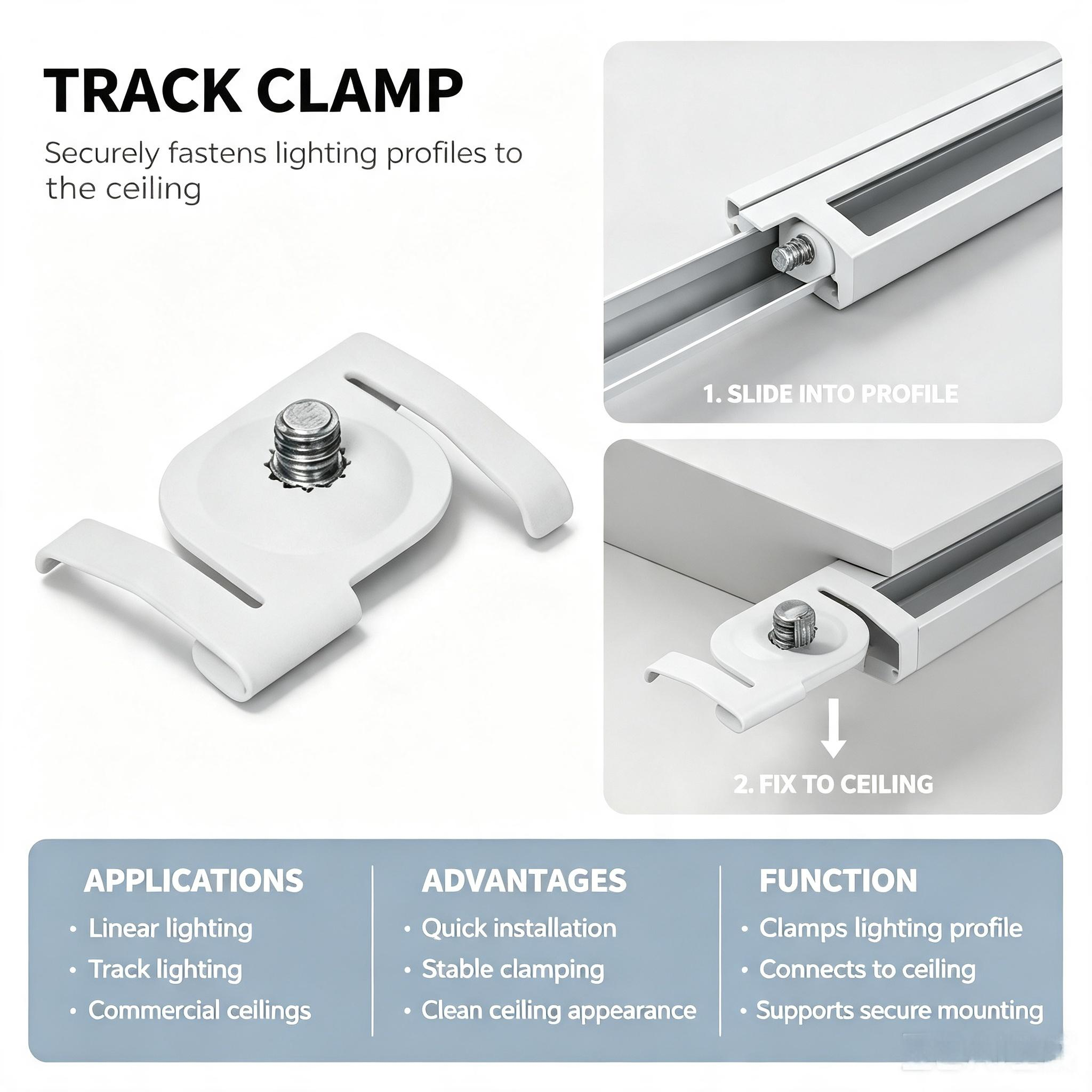 White Powder Coated Profile Clamp Threaded Stud for Aluminum No Drilling Required