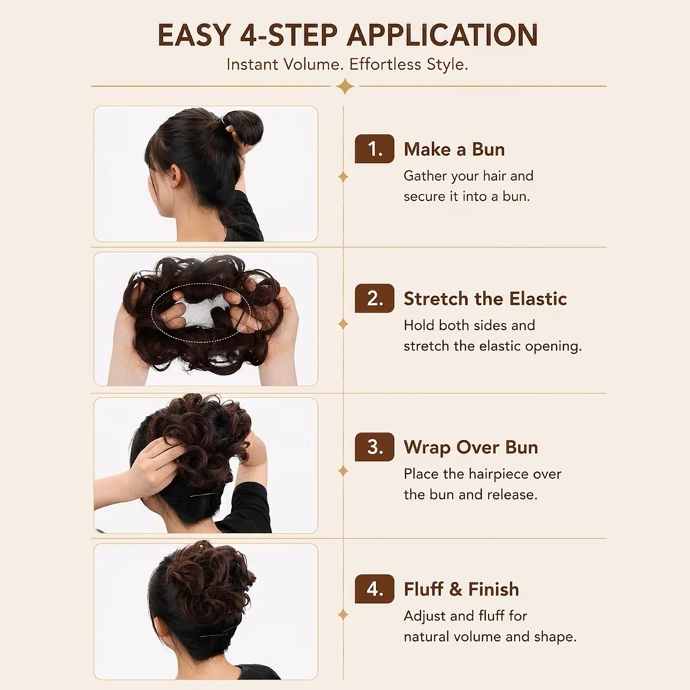Synthetic Messy Bun Hair Piece Wavy Chignon Scrunchies For Instant Volume