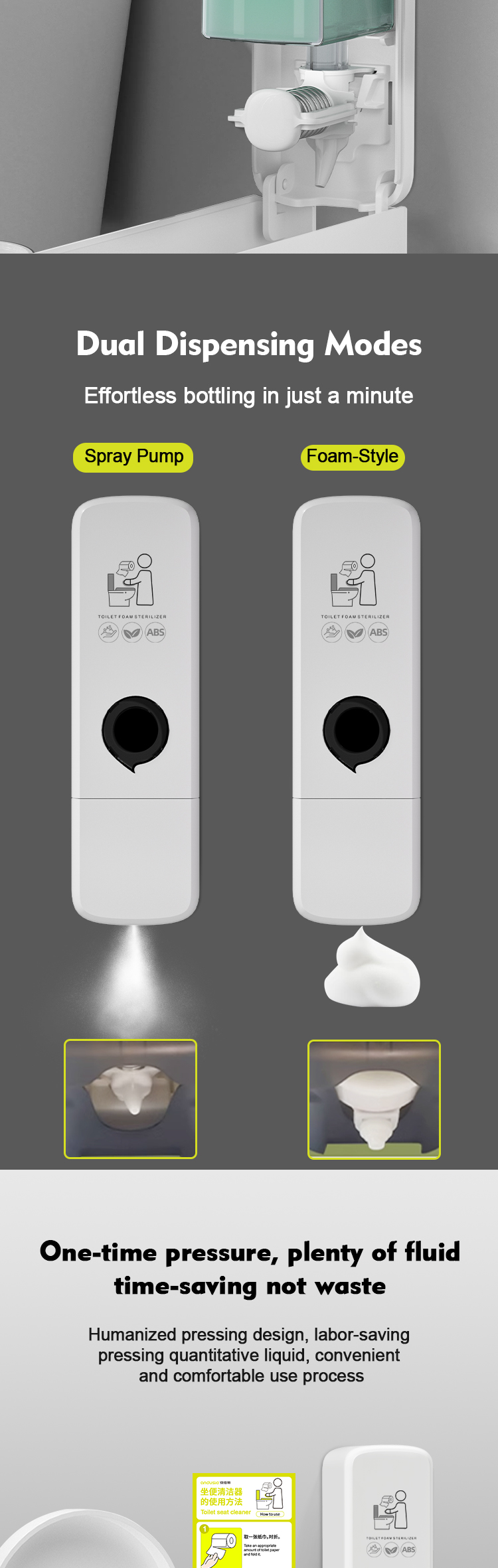 Modern ABS Plastic Toilet Sanitizer Dispenser With 300ml Capacity Wall Mounted