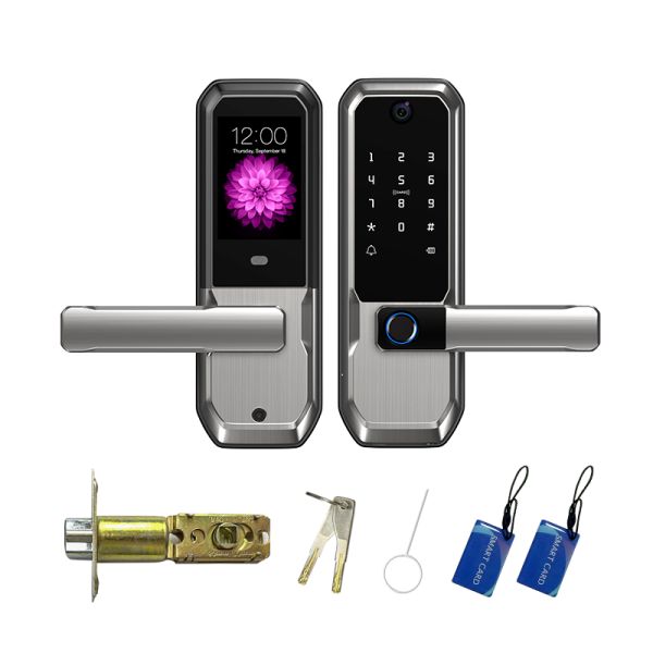 Tuya  Smart Lock Electronic Keypad Entry Door Auto Lock Password Smart Handle Fingerprint Lock with Gun-mental Grey