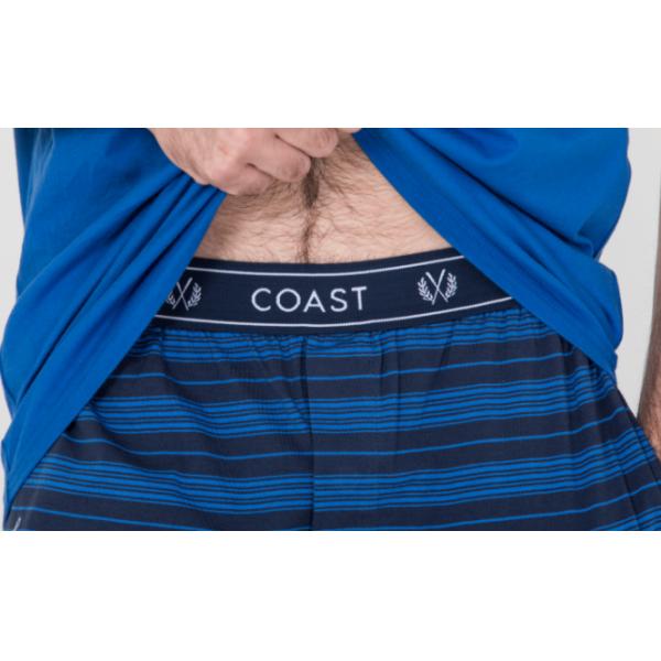 Mens Cotton Jersey Round Neck Tee and Yarn Dyed Striped Short Pants Pyjamas Set Functional Placket Side Pockets