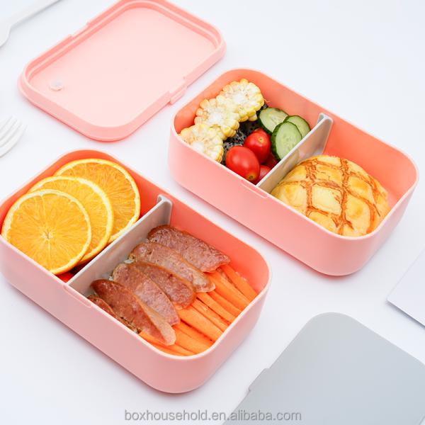 Large Capacity Custom Printed Eco-friendly Double-Layer Lunch Box with PP Lid and Cutlery Set 2000ml