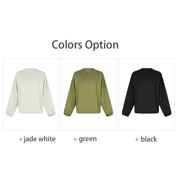 Jade White Womens Yoga Tops Oversized Long Sleeve Drop Shoulder Solid Pullover