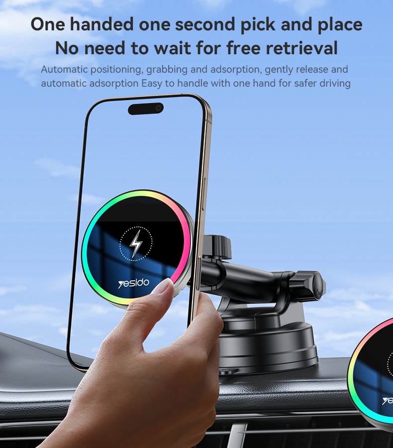 15W Fast Charging Magnetic Wireless Charger with 360° Magnetic Rotation and N52 Strong Magnetic Adsorption