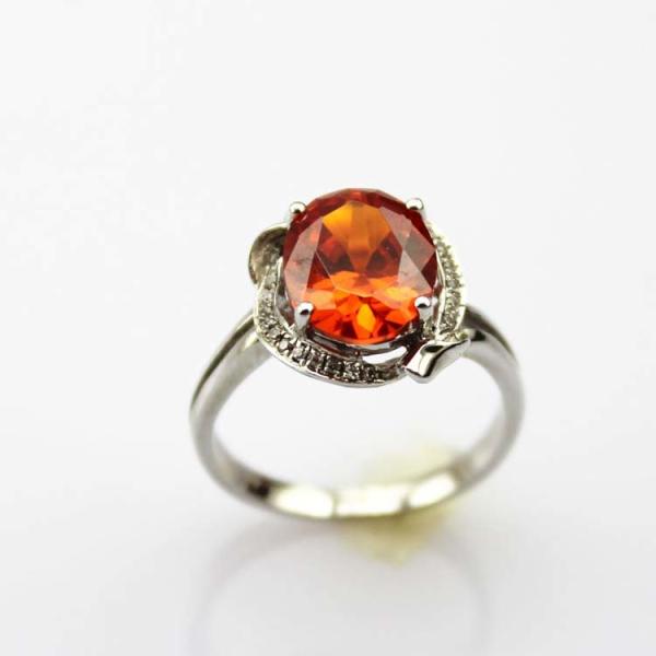 White Gold Plated 925 Silver Ring with 8x10mm Oval Blue Cubic Zircon (R267)