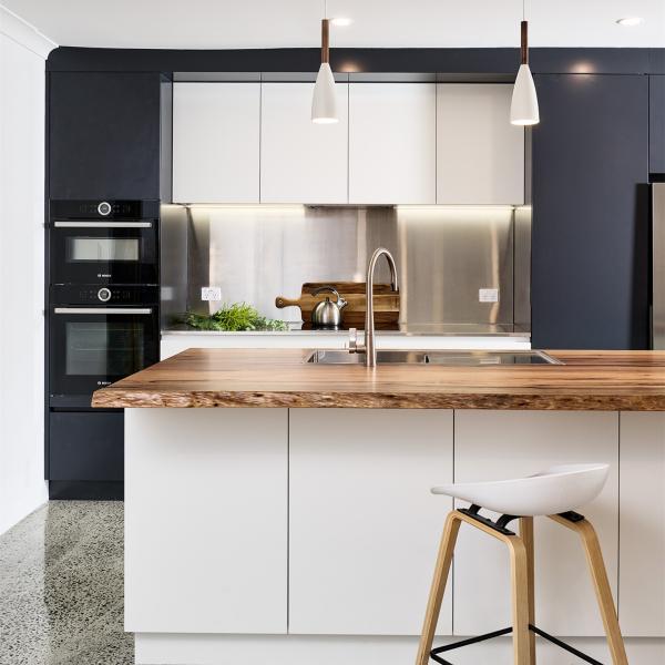 Customized Complete I Shape Lacquer Dining Table Multifunctional White And Black Kitchen Unit Island