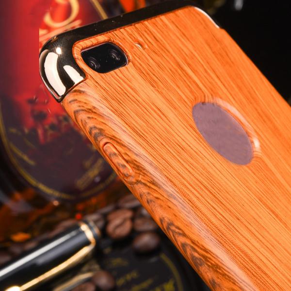 3 in 1 Hard PC Plating Border Wood Grain Cell Phone Case Cover For iPhone 7 7 Plus 6 6s Plus