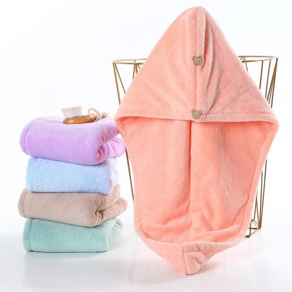 Mulheres Chapéu de cabelo seco de lã de coral Chapéu de chuveiro absorvente de secagem rápida com toalha espessada
