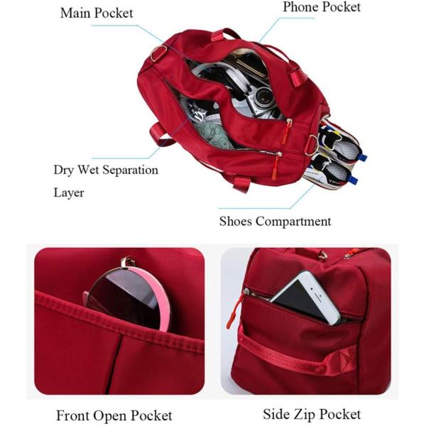 Red Large Sports Gym Weekender Training Swim Yoga Travel Bag with Wet Pocket and Shoes Compartment