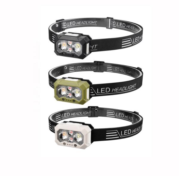 Dual Light Source LED Headlamp with Yellow & White Light Built-in USB Charging Lithium Battery Wave Induction Night Fishing Tool