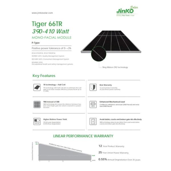 390W 395W Модуль Jinko Solar 400W 405W 410W Полуэлементная крышечная солнечная система с CE TUV