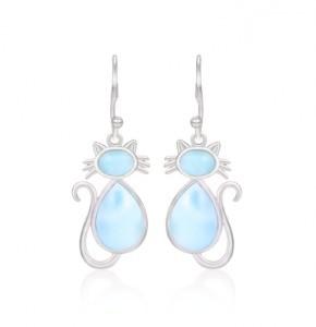 Cabochon S925 Blue Larimar Silver Jewelry Butterfly Drop Earrings