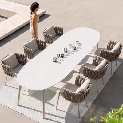 Outdoor Dining Set Nordic Minimalist Style Garden Chairs With Woven Rope Design Patio Table And Chair Combo For Courtyard Or Terrace