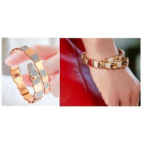Trendy Fashion Snake Rose Gold Bangle for Girl Gemstone and Crystal Bangle Cuff Metal Bangle