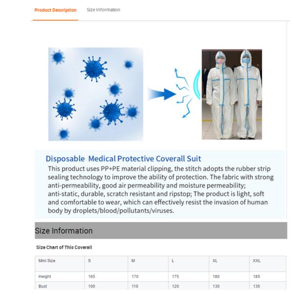 CE and FDA approval anti COVID-19 PP + PE Coveralls Adult Size