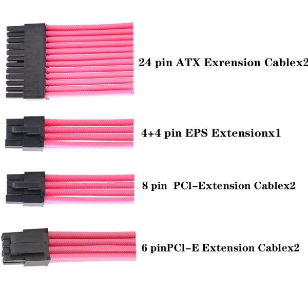 ATX 24pin*1 4+4Pin EPS*1 6+2Pin PCIE*2 Sleeved a extensão de cabo do computador