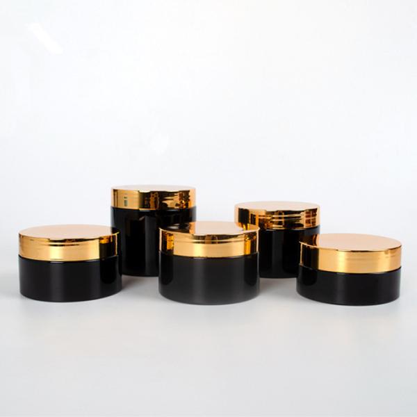 Wide Mouth PET Round Plastic Canisters 100ml Black Cosmetic Jars With Gold Lid