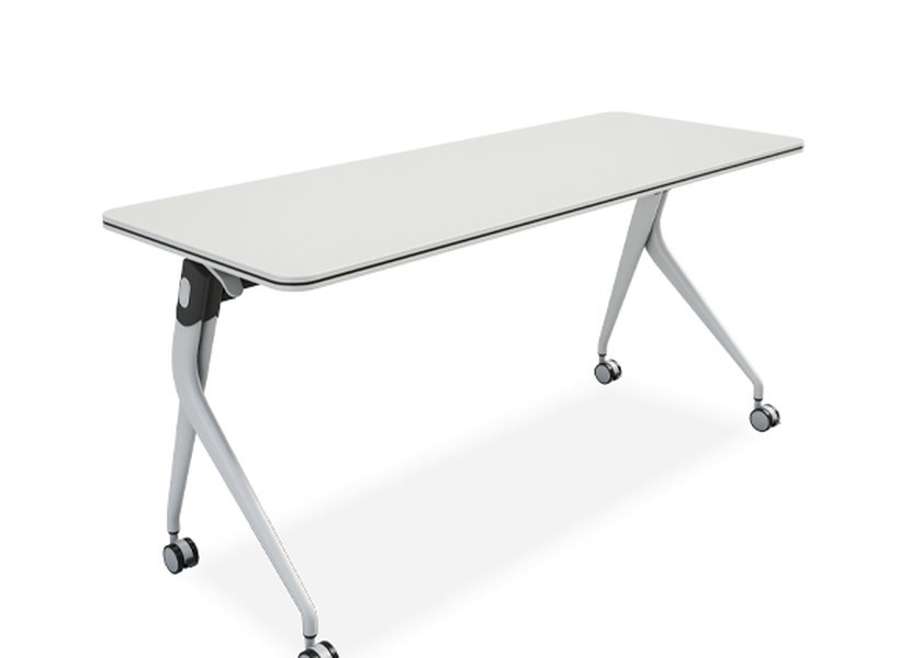 Mandis Flexible Training Desks and Tables with Flip Tabletop One Hand Operation Eight Color Options and Warm Wood Grain Finish