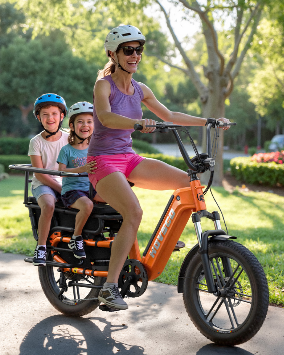 German Warehouse HovCart EU/US/AU Stock Electric City Cargo Bike for Two Children with Protection Seat Torque Sensor Fat Tire