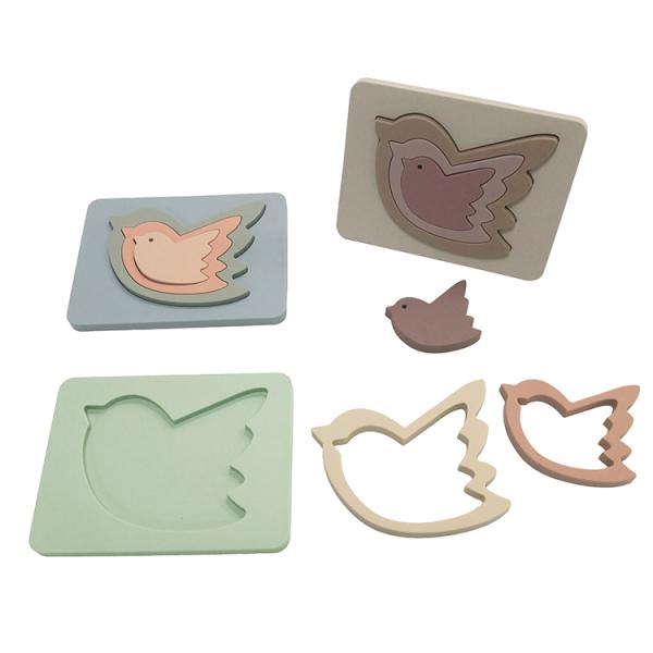 Educational Bird Puzzle Silicone Animal Toys For Babies Having Fun 5pcs Set