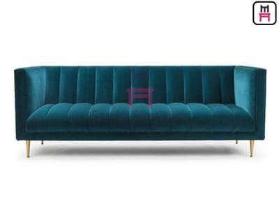 Hotel Restaurant Booth Bench Seating With Upholstered Velvet Arm And Steel Chrome Leg