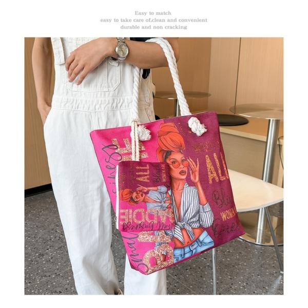 Versatile And Practical Multifunctional Zipper Handbag, Foldable Beach Bag, Creative New Cartoon Print Shoulder Bag