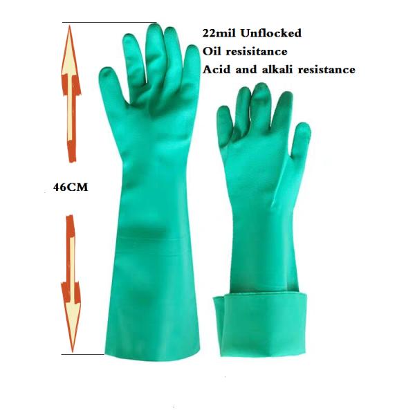 18 INches Green Nitrile Glove Acid Resistance Anti Aging 22 Mil Thickness