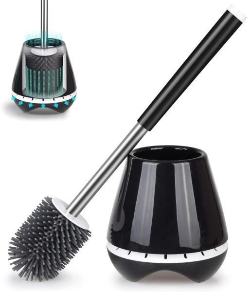 4,5 escova de limpeza macia 0.4g do toalete do silicone do preto da cerda de *6.5  *18”