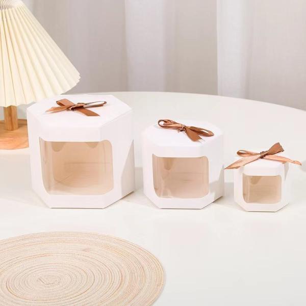 White Ribbon Hexagonal Gift Box Folding Candy Gift Packaging Box Cake Candy Box