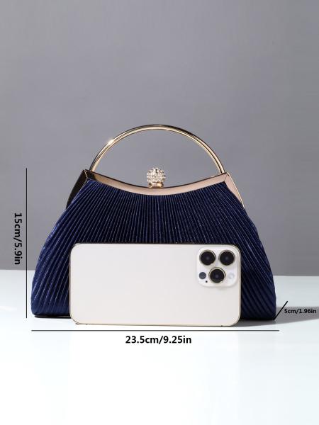 EUROPE AND THE UNITED STATES RETRO SOLID COLOR PLEATED HAND RING FASHION LOCK CLOSED DINNER BAG CHAIN CROSSBODY BAG