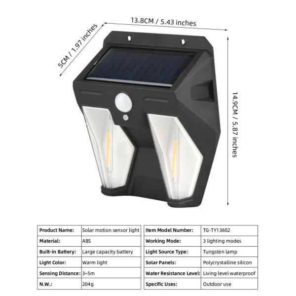 50000 Hours Lifespan Outdoor Solar Wall Light with Motion Sensor and LED Light Source