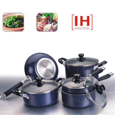 9pcs Black Aluminum Nonstick Cookware Set With IH Bottom