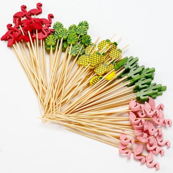 Style Straight Bamboo Fruit Fork BBQ Bamboo Long Flat Skewer Bamboo Kebab Fruit Stick