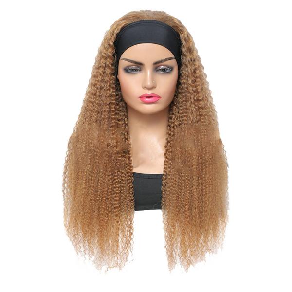 Real Human Hair Jerry Curly Half Wig With Headband for Afro Girls Hairstyle 10-30inch