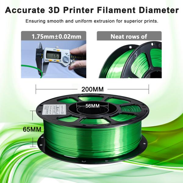 Wholesale PLA+ Silk 3D Printer Filament  Silk Green 1.75mm 3D Printing Material 1000g