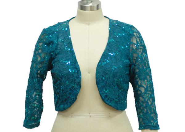 100% Polyester Lace Fabric Casual Ladies Wear Half Length Cardigan With Paillette