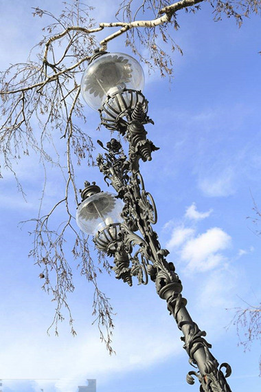 Victorian Black Antique Cast Iron Street Lamp Post Round For Villa / Park