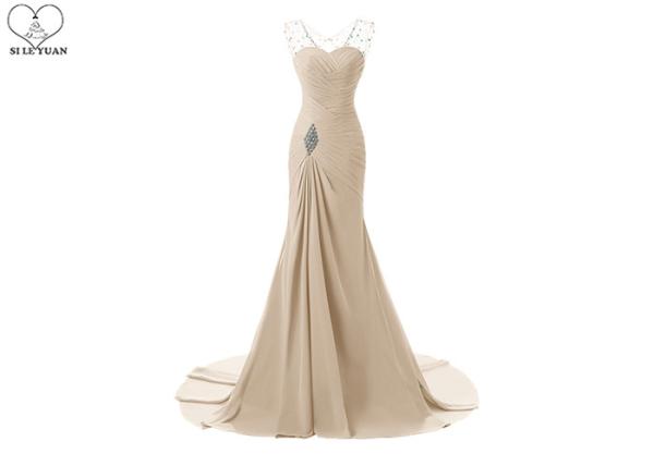 Sleeveless Plus Size Ball Gowns / Long Tail Chiffon Evening Gowns For Pleating