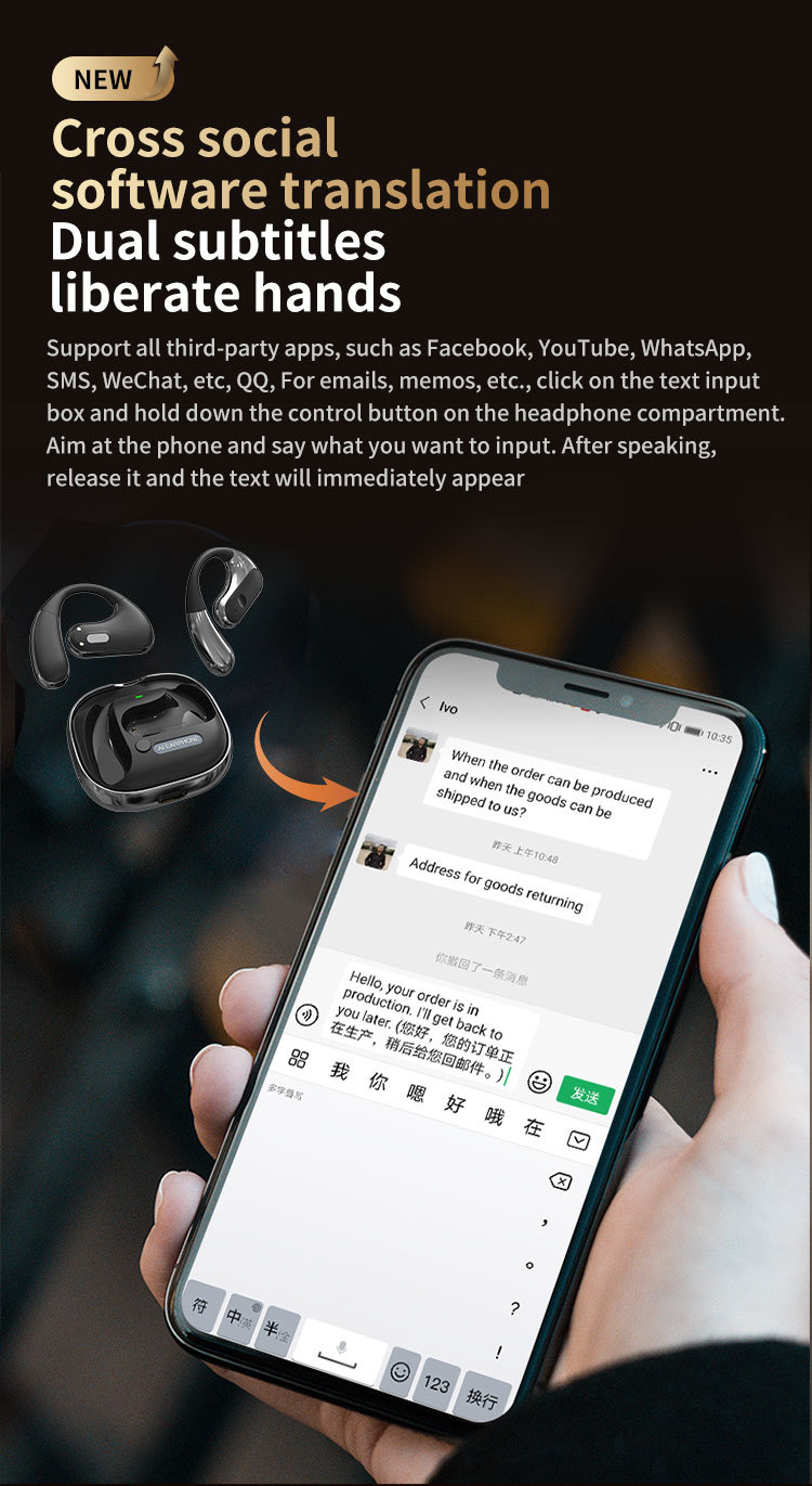 Real Time Multi Language Translator Earbuds Wireless Video Call AI Translator Headphones