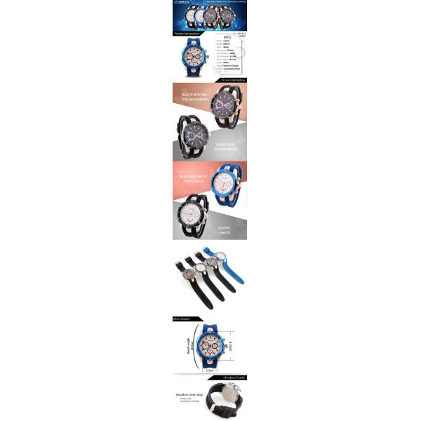 Top Quality Factory Price Curren Watch 8163 Rubber Band Stainless Steel Back Quartz Watch