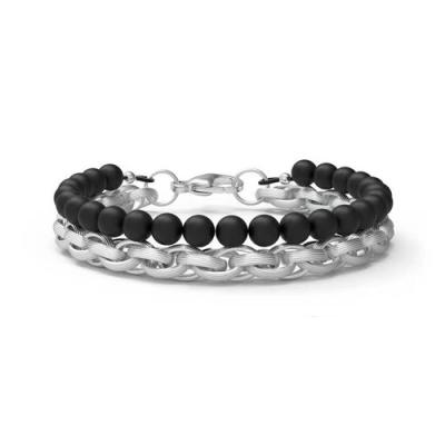 Homme de mode Jeux en acier inoxydable Ensemble de collier en perles Bloc en forme de bracelet
