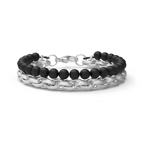 Homme de mode Jeux en acier inoxydable Ensemble de collier en perles Bloc en forme de bracelet