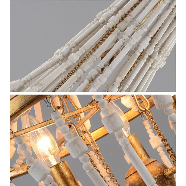 Wrought iron and wood light chandelier fixtures with Wood beads for Kitchen Dining room (WH-CI-40)