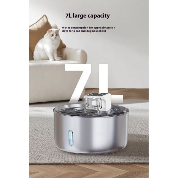 7L Rechargeable Stainless Steel ABS IPX5 Waterproof Pet Water Dispenser Large Capacity Dog Bowl Automatic Water Circulation