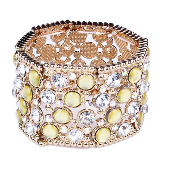 European and American fashion exaggerated color diamond wide bracelet