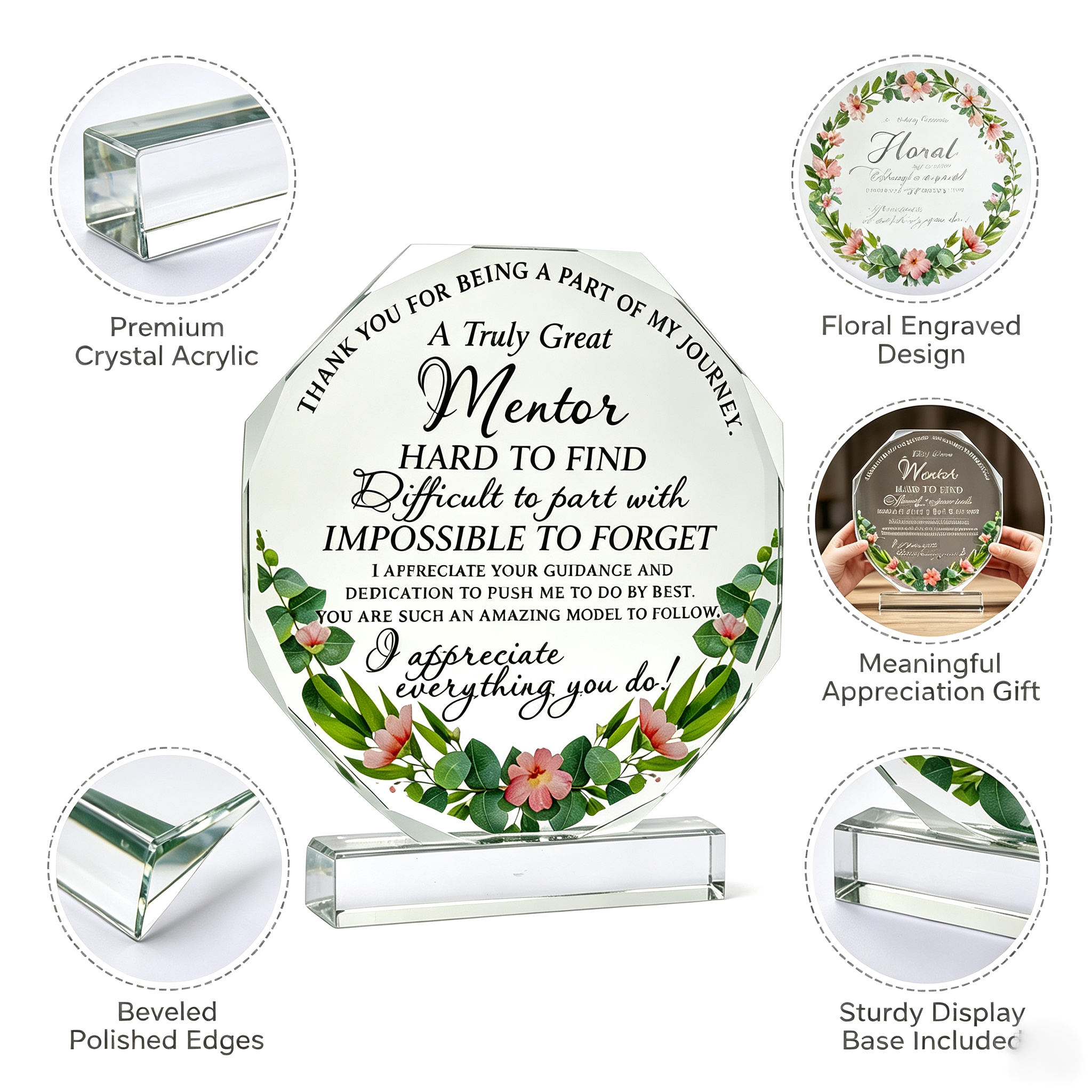 Floral Engraved Acrylic Plastic Sheets Trophy Award Gift Personalized Acrylic Plaque
