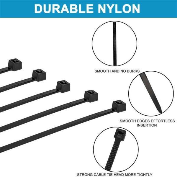 Zip Ties Heavy Duty 8 Inch, Premium Plastic Wire Ties With Tensile Strength, Self-Locking Black Nylon Tie Wrap